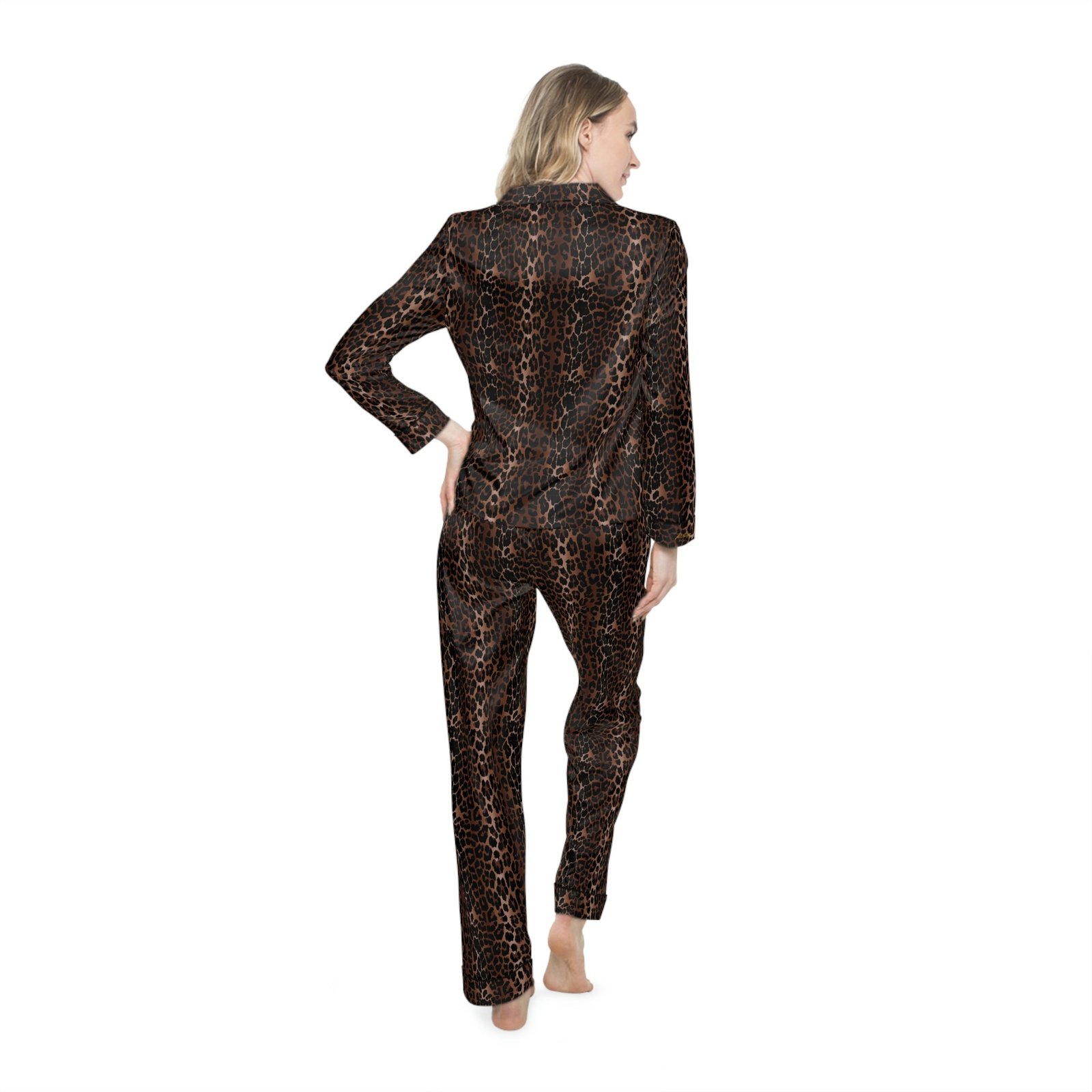 Pajama Game in OG Leopard Satin 2 Piece Button Up PJ Set | Pinup Couture Relaxed - Image 4