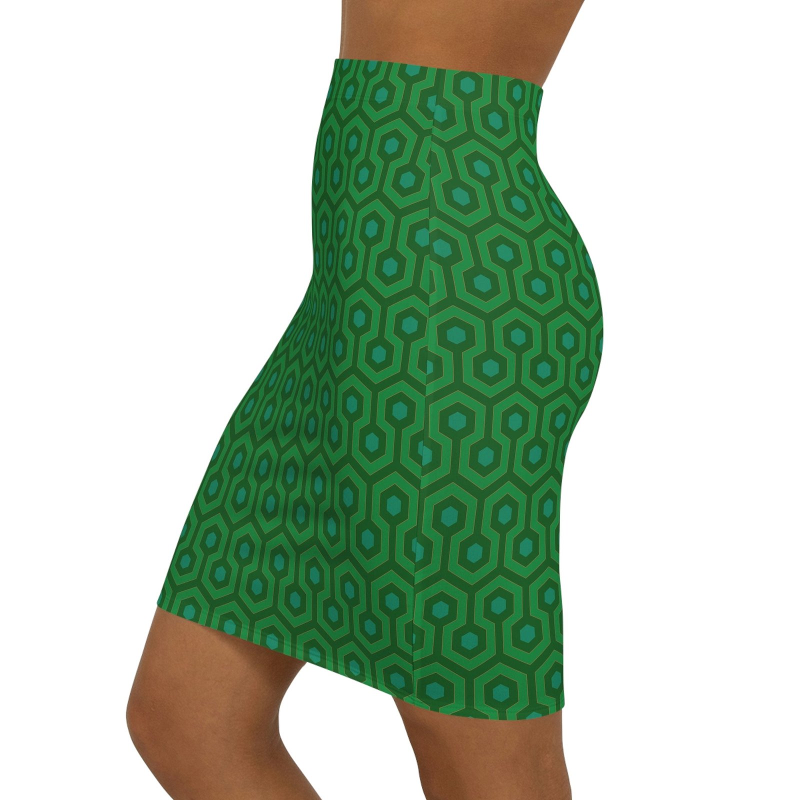 Roxy Green Graphic Hexagon 90's Vintage Stretch Fitted Mini Skirt | Pinup Couture - Image 3