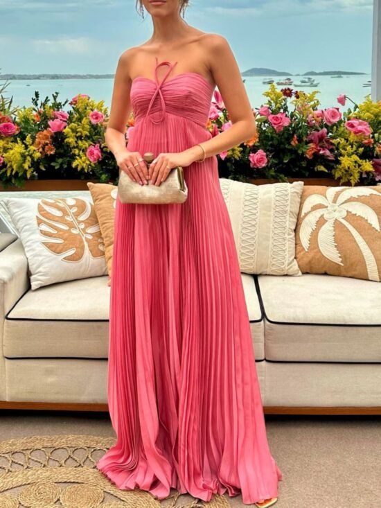 Strapless Pleated Evening Maxi Dress | 3 Colors | Poundton