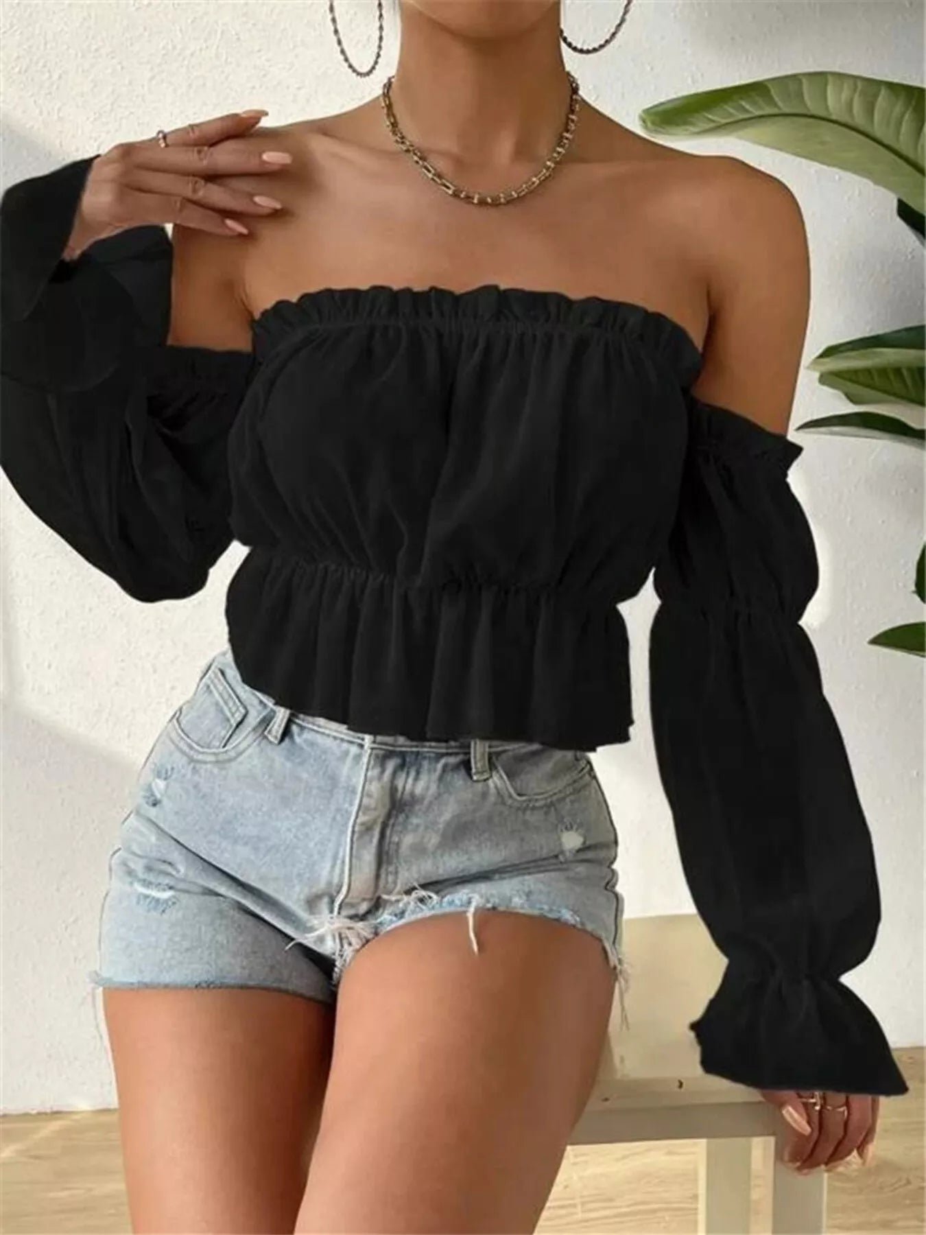 Victoria Sheer Ruffle Cropped Blouse | 3 Colors | Poundton - Image 14