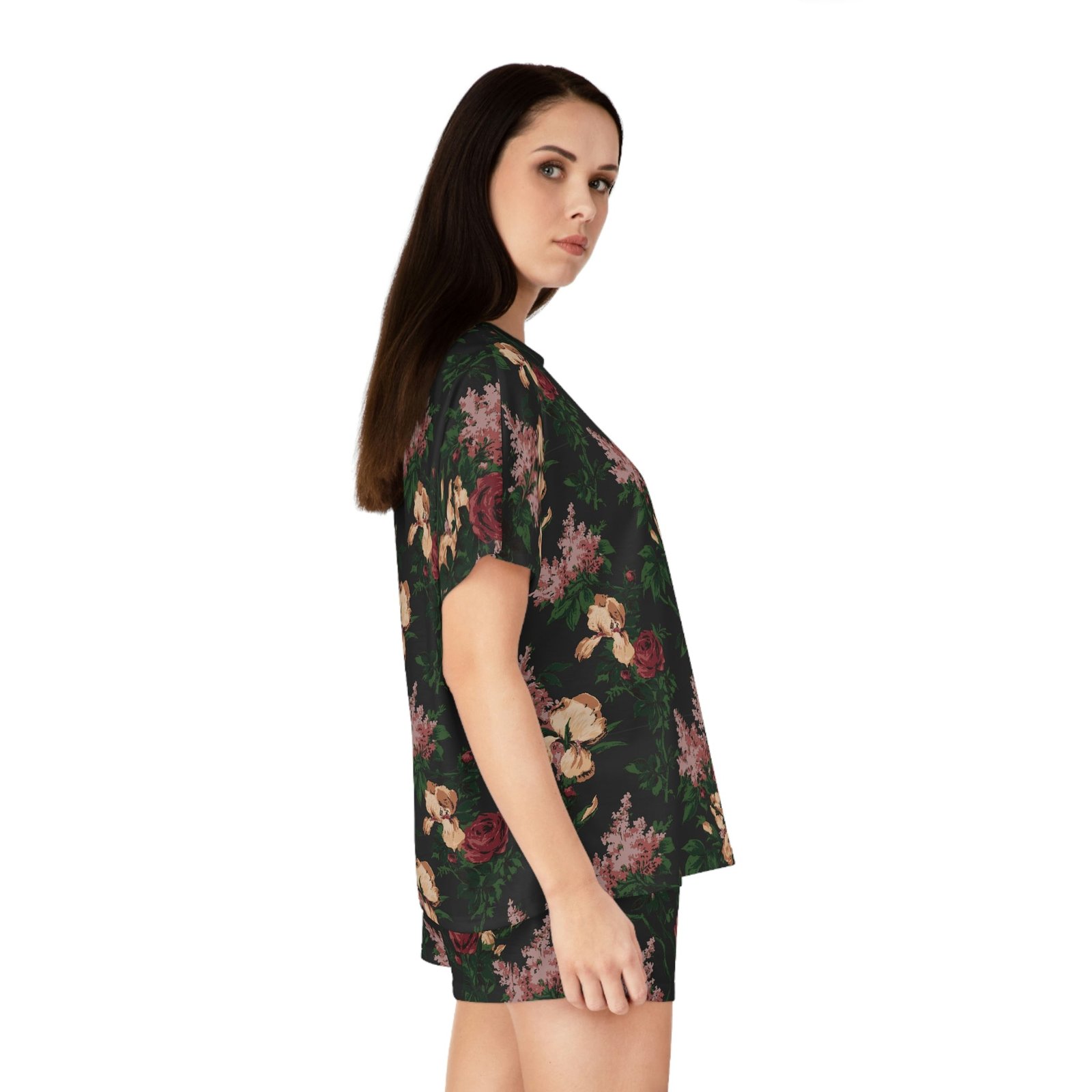 TGIF Sleepover PJs in Dark Bella Roses Tee & Pajama Shorts-Set | Pinup Couture Relaxed - Image 2