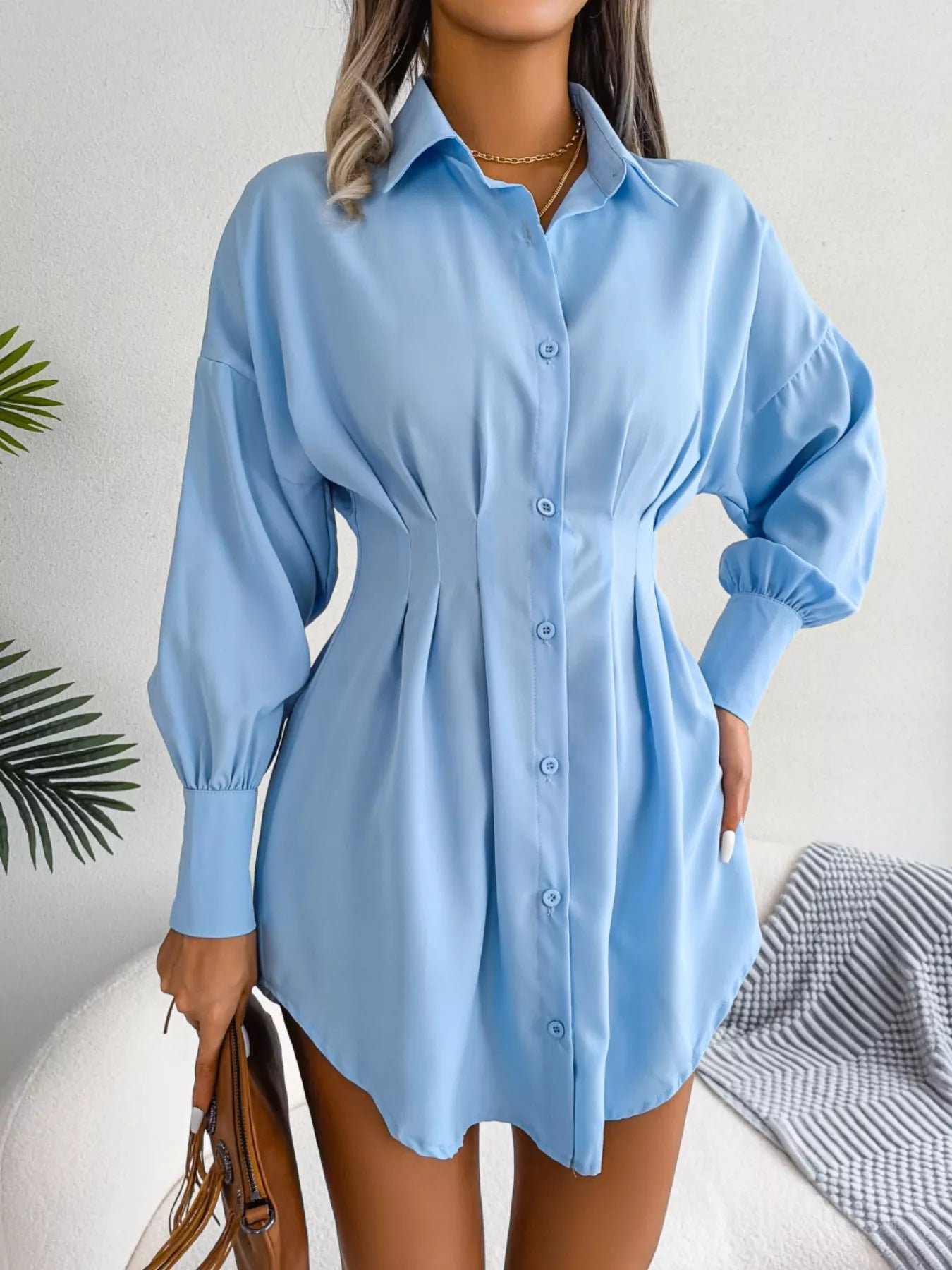 Cinched Waist Button-Down Mini Shirt Dress | Poundton - Image 5
