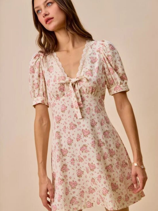 Antoinette Antique Floral Lace Babydoll Mini Dress | Poundton