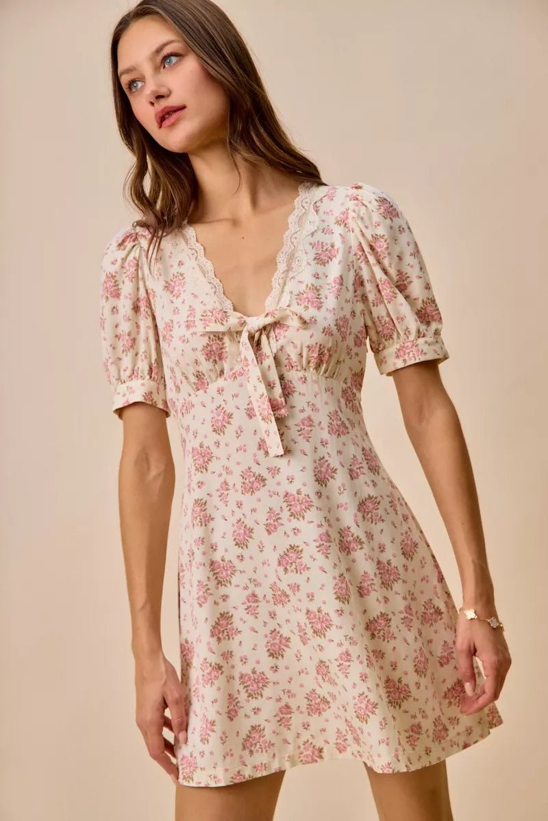 Antoinette Antique Floral Lace Babydoll Mini Dress | Poundton