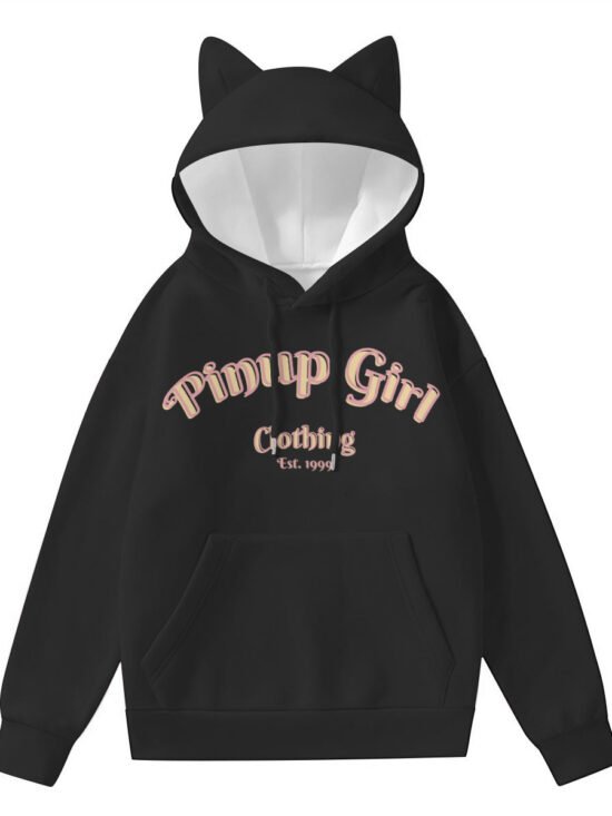 Pinup Girl Logo Cat Ear Hoodie in Black | Pinup Girl Clothing