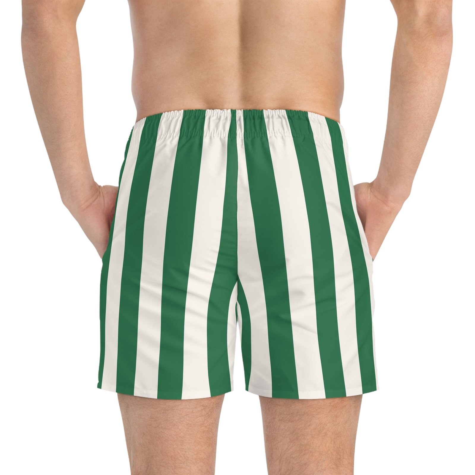 Green and White Mark Stripe Men's Swim Trunks | Pinup Couture Swim - Image 5