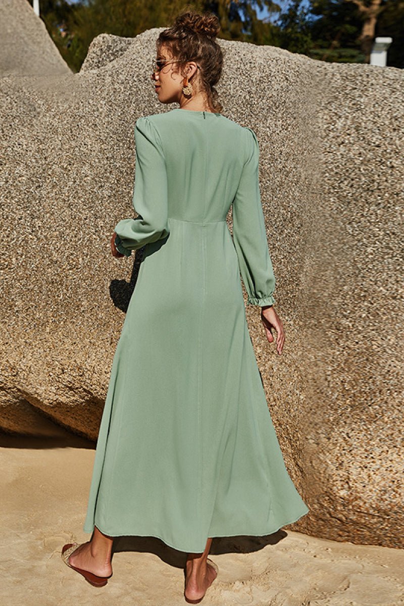 Grace High Neck Elegant Puff Sleeve Maxi Dress in Sage or Ivory - Image 3