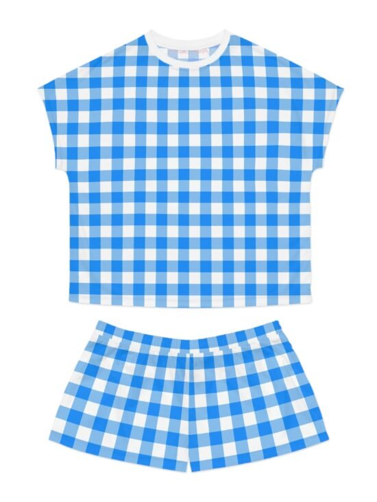 TGIF Sleepover PJs in Beyond Blue Gingham Tee & Pajama Shorts-Set | Pinup Couture Relaxed