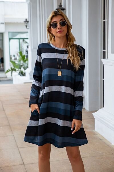 Clarissa Striped Round Neck Long Sleeve Dress | 4 Colors - Image 8