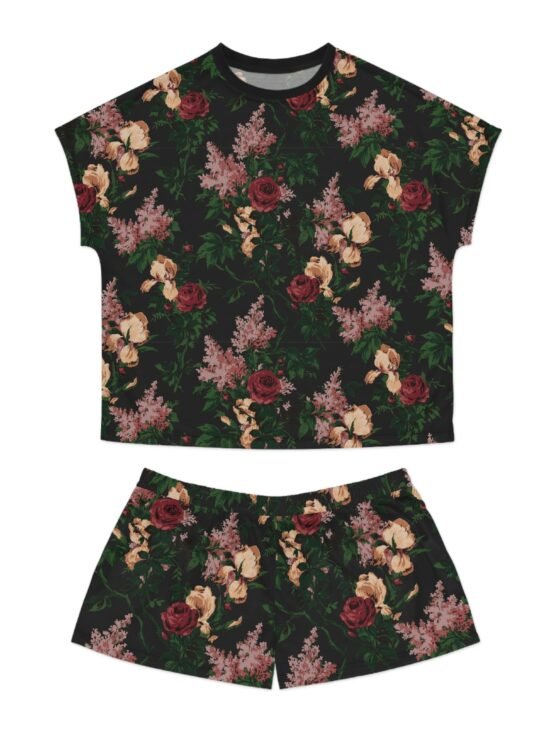 TGIF Sleepover PJs in Dark Bella Roses Tee & Pajama Shorts-Set | Pinup Couture Relaxed