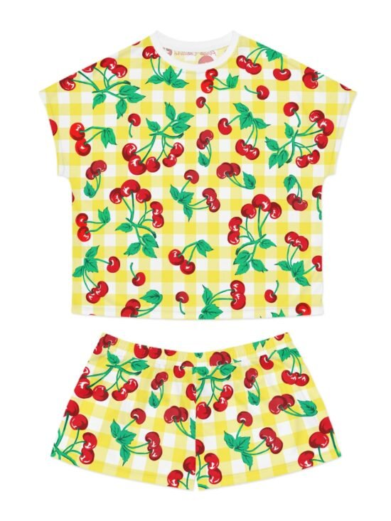TGIF Sleepover PJs in Cherry Girl Yellow & White Gingham Tee & Pajama Shorts-Set | Pinup Couture Relaxed