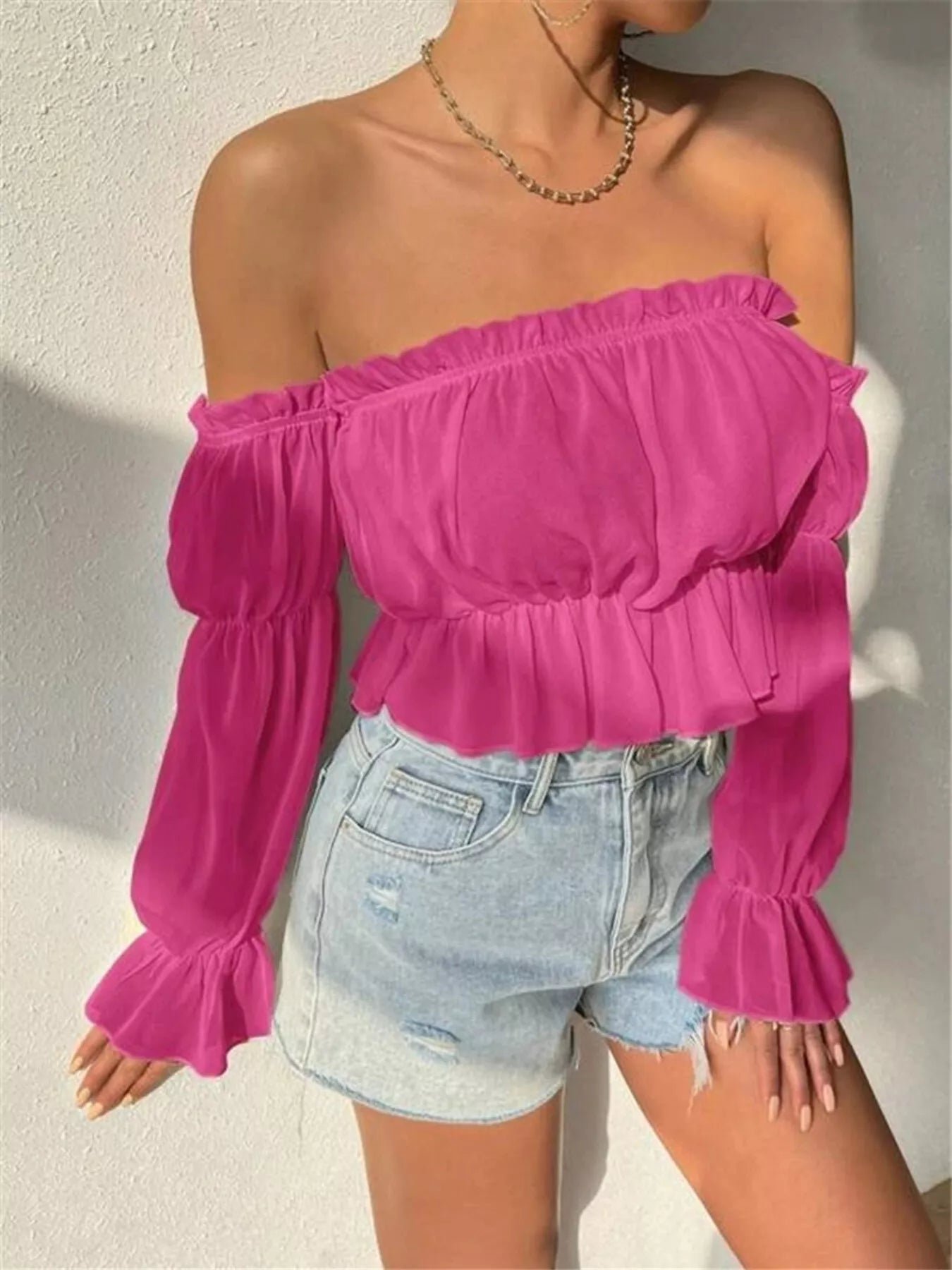 Victoria Sheer Ruffle Cropped Blouse | 3 Colors | Poundton - Image 10