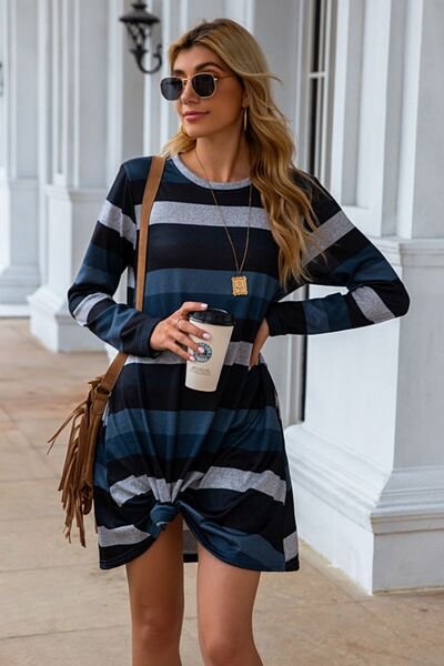 Clarissa Striped Round Neck Long Sleeve Dress | 4 Colors - Image 11