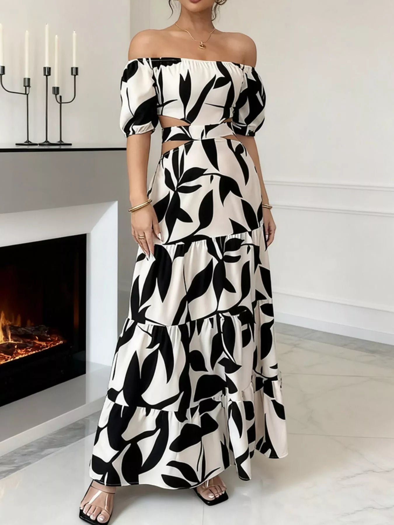 Lake Como Ruffle Off-Shoulder Cutout Maxi Dress | 3 Colors | Poundton