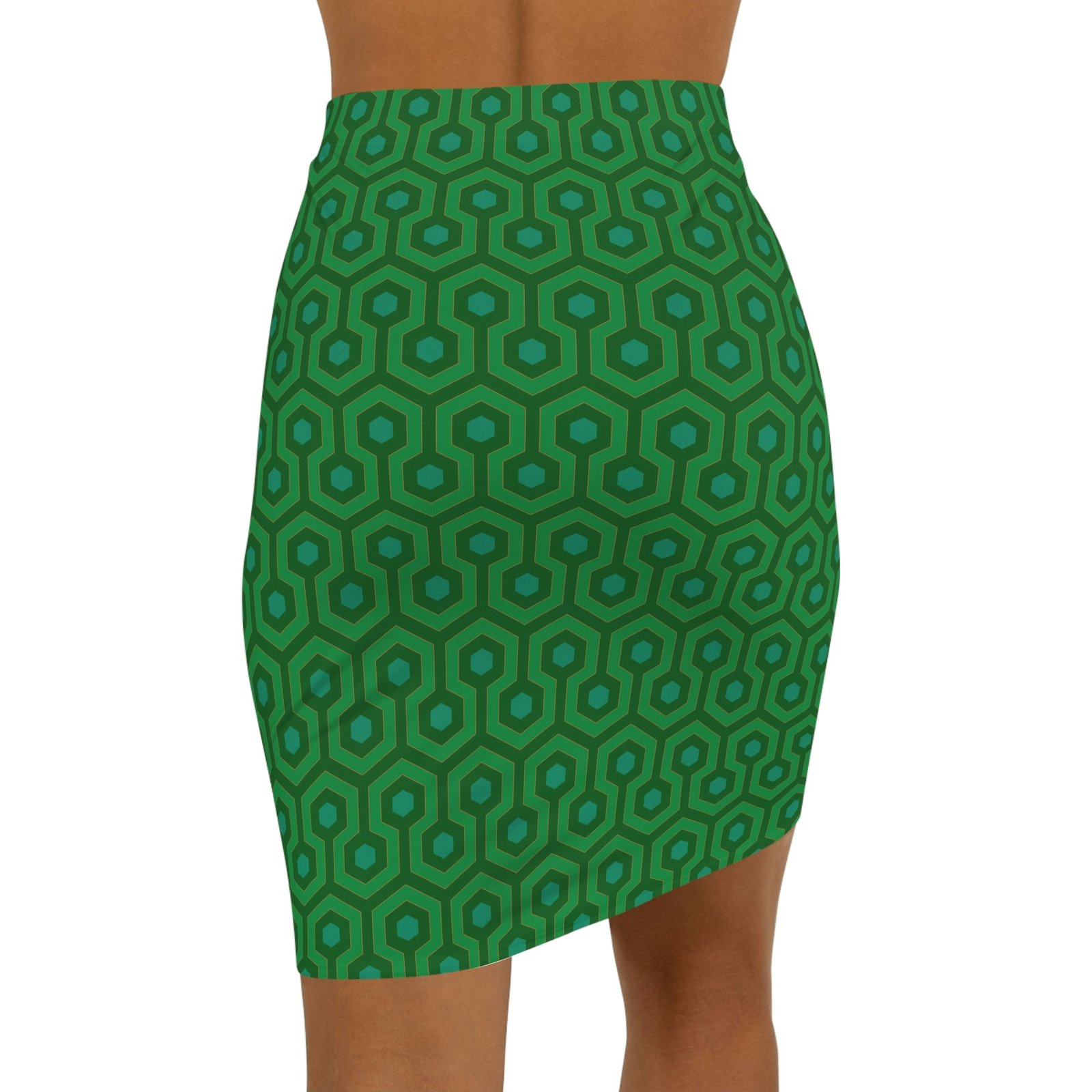 Roxy Green Graphic Hexagon 90's Vintage Stretch Fitted Mini Skirt | Pinup Couture - Image 2