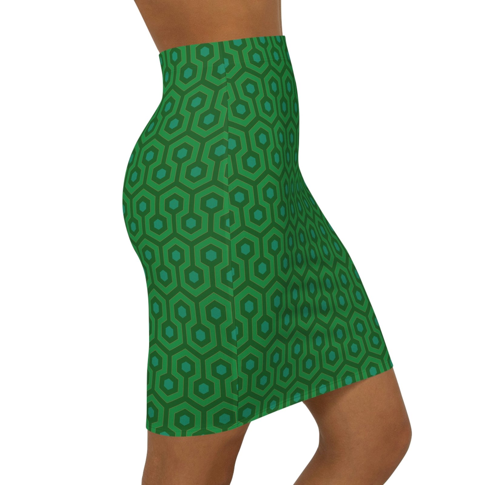 Roxy Green Graphic Hexagon 90's Vintage Stretch Fitted Mini Skirt | Pinup Couture - Image 4