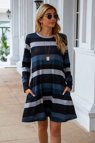 Clarissa Striped Round Neck Long Sleeve Dress | 4 Colors - Image 10