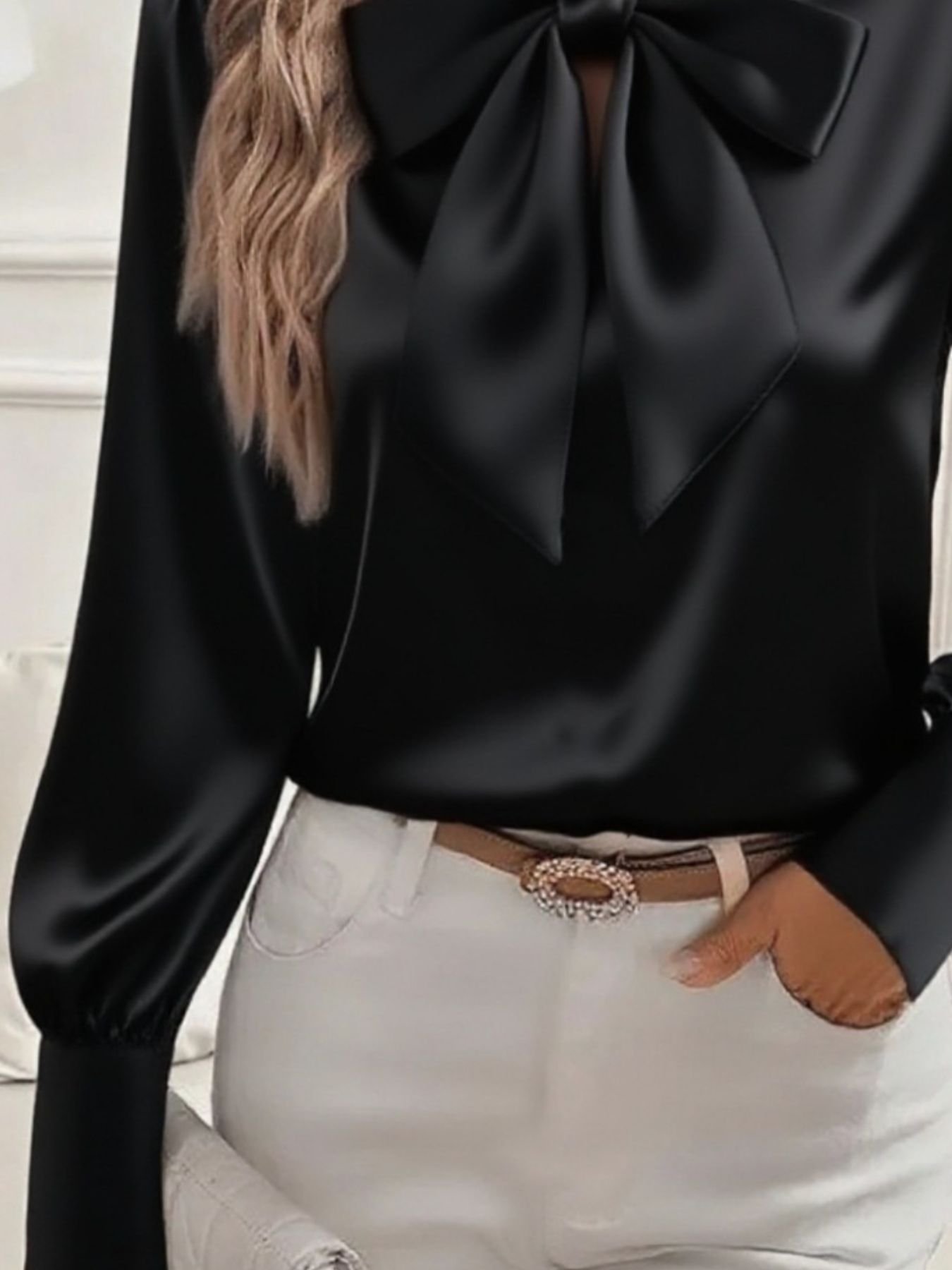 Power Play Satin Bow Blouse | 3 Colors | Poundton - Image 9