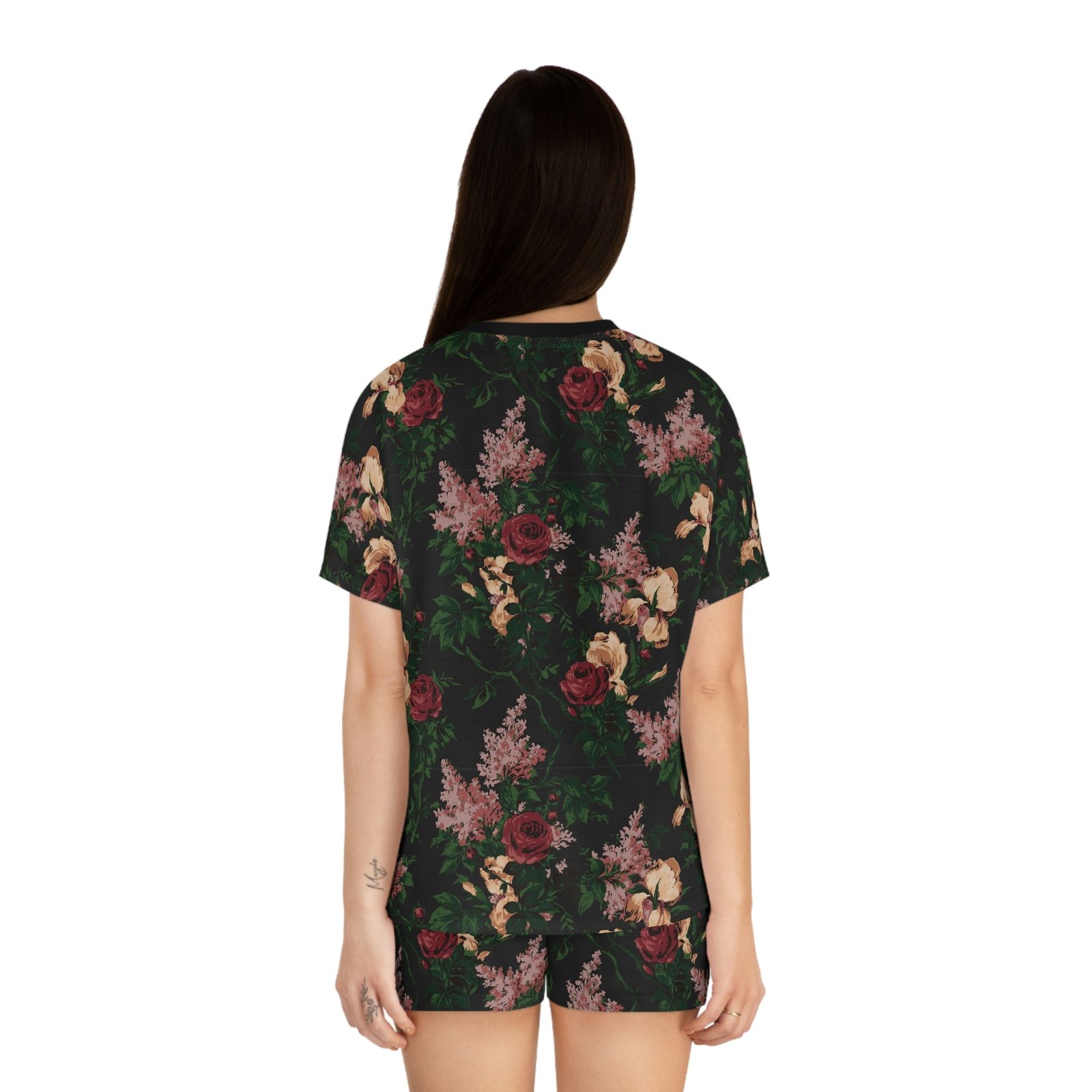 TGIF Sleepover PJs in Dark Bella Roses Tee & Pajama Shorts-Set | Pinup Couture Relaxed - Image 5