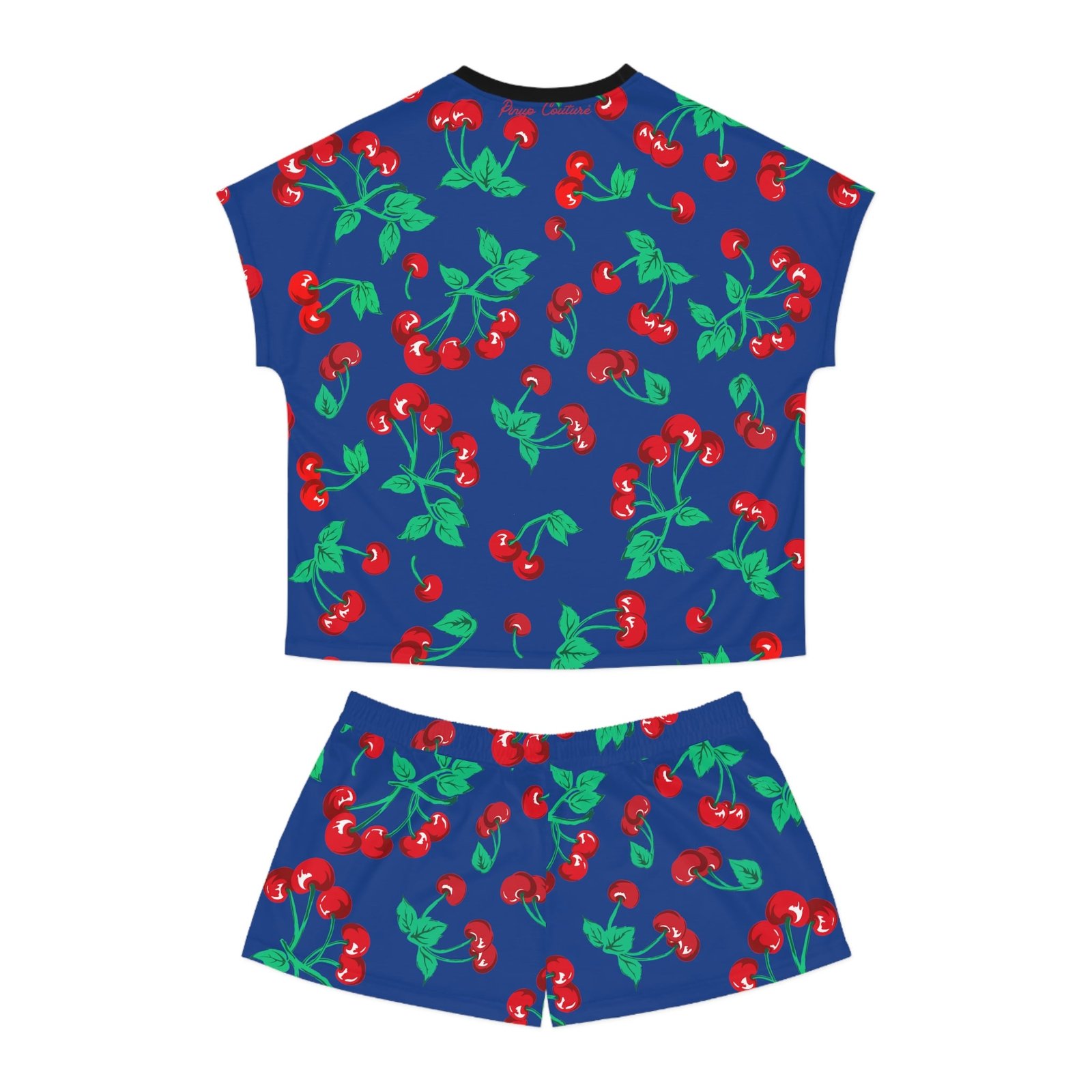 TGIF Sleepover PJs in Dark Blue Cherry Girl Tee & Pajama Shorts-Set | Pinup Couture Relaxed - Image 2