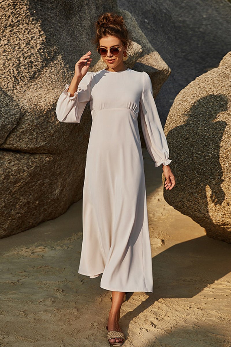 Grace High Neck Elegant Puff Sleeve Maxi Dress in Sage or Ivory - Image 2