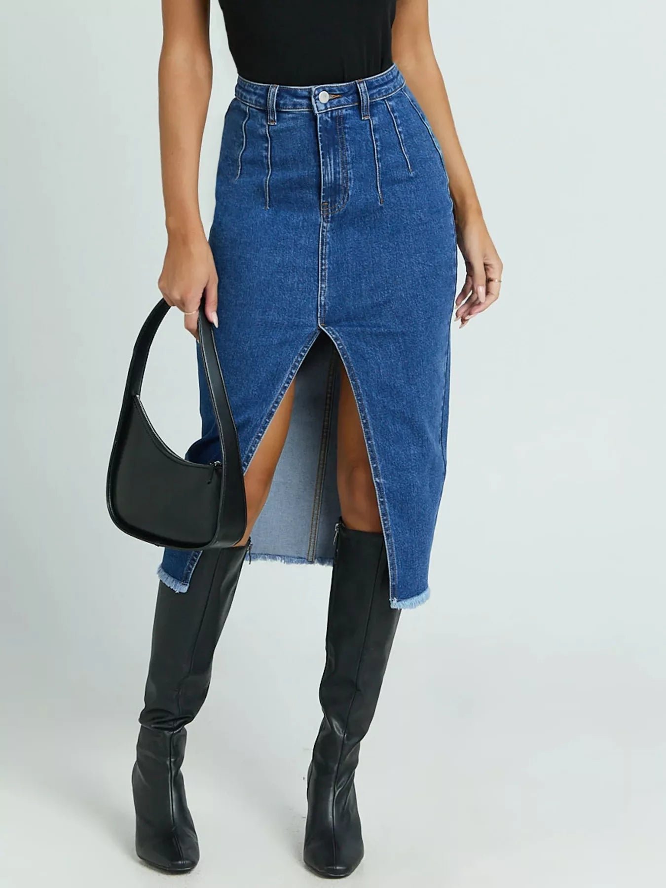 High-Waisted Slit Denim Skirt | Poundton - Image 3
