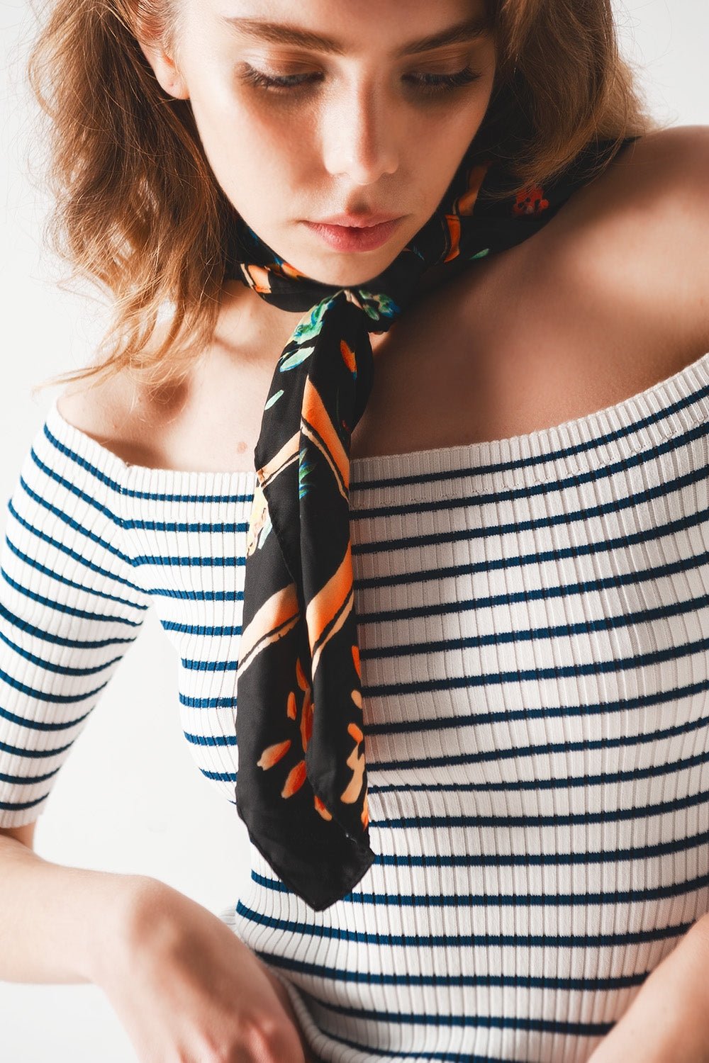 Bardot 60's Vintage Off-Shoulder Knit Top in Navy & White Stripe | Q2 - Image 3