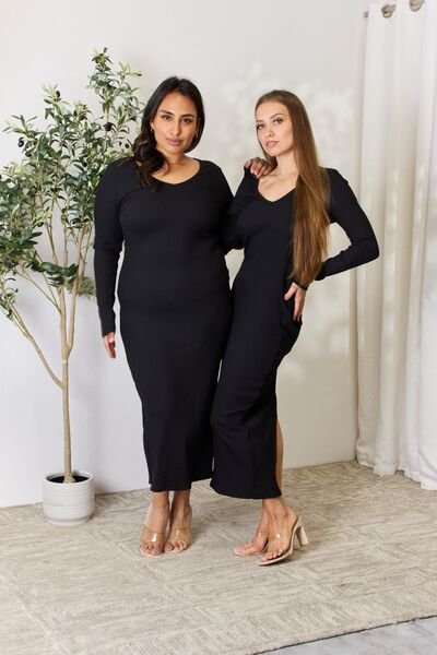 Stefany Ribbed Long Sleeve Slit Dress - Image 2
