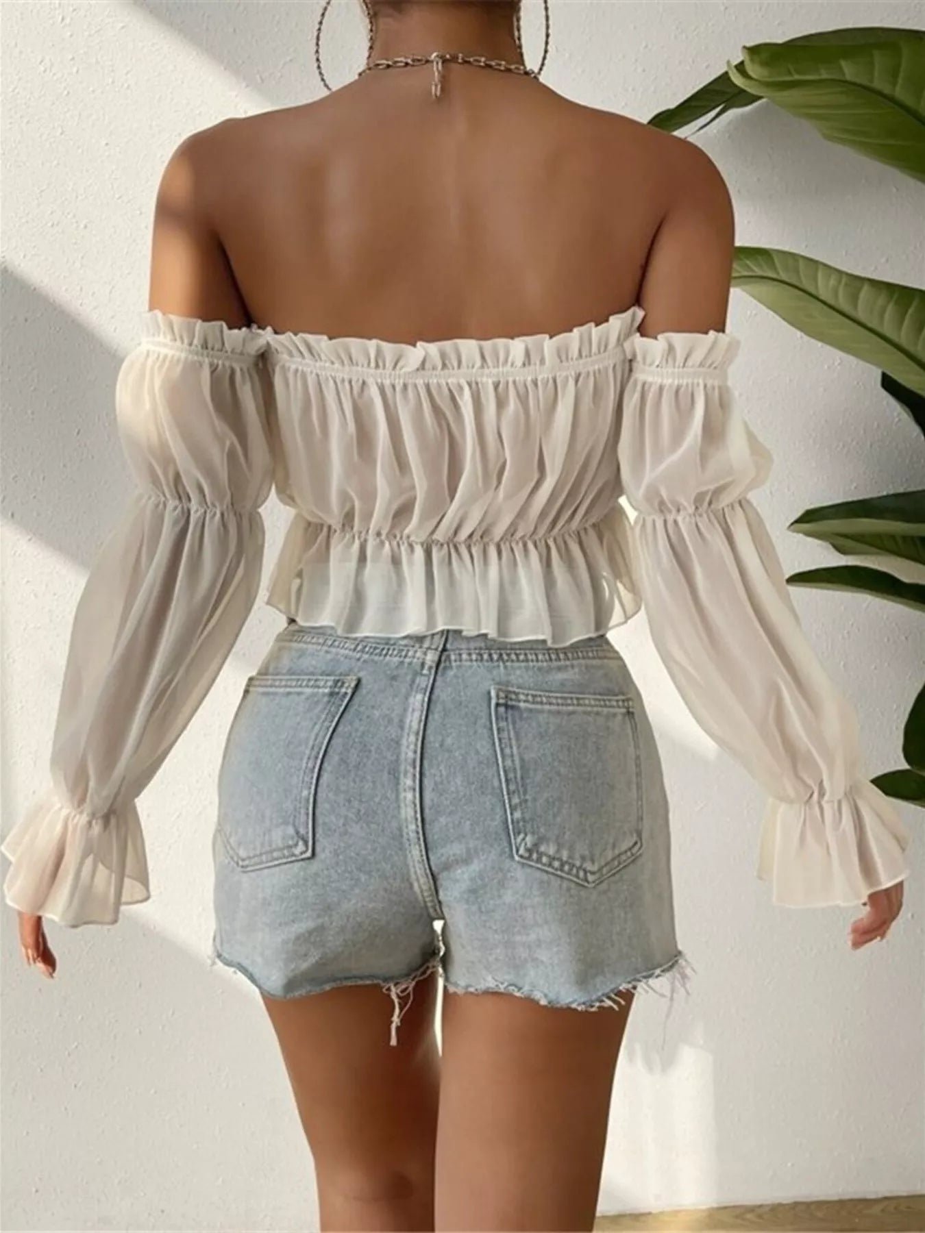 Victoria Sheer Ruffle Cropped Blouse | 3 Colors | Poundton - Image 8