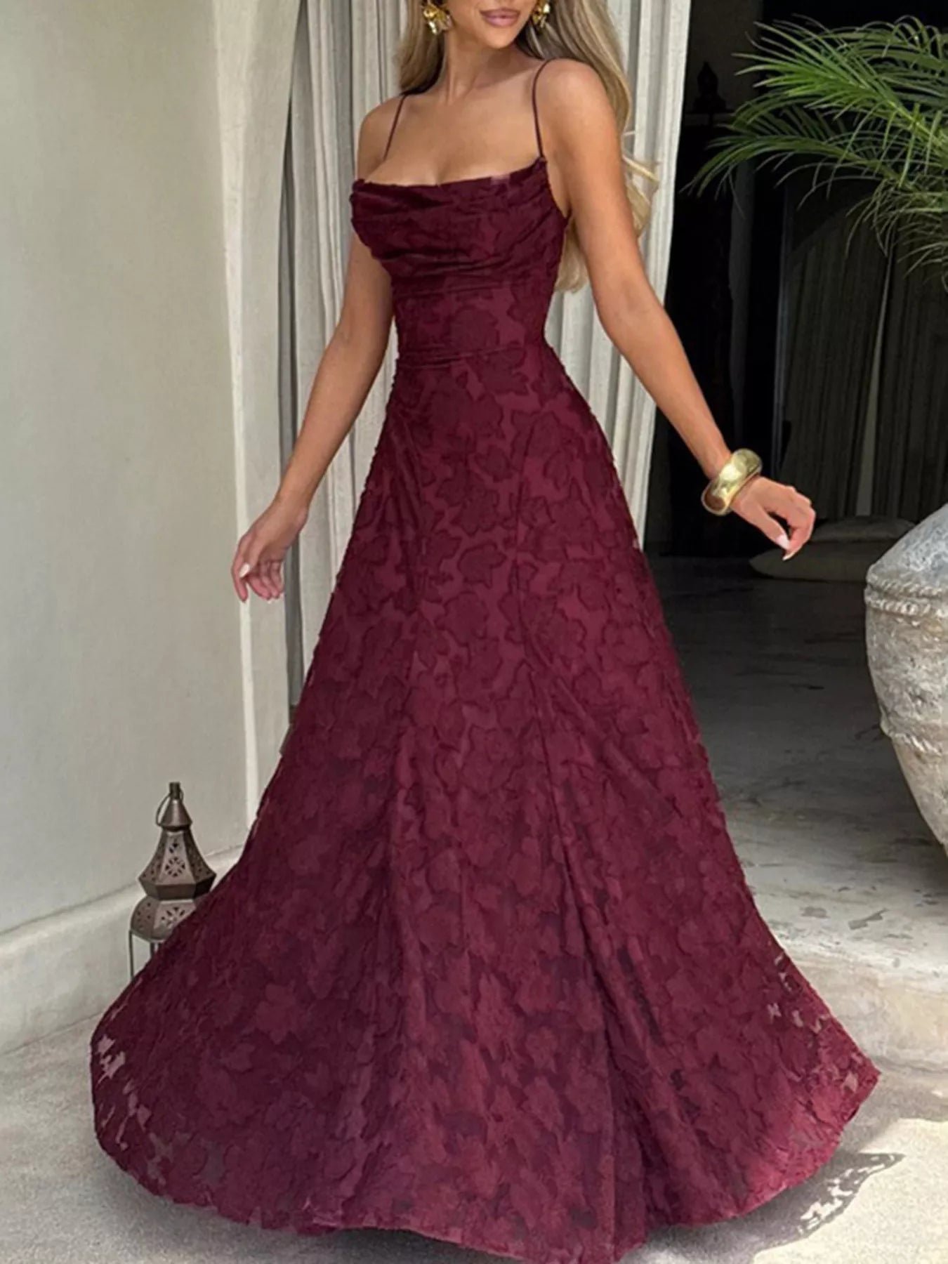 Floral Lace Spaghetti Strap Evening Maxi Dress | 3 Colors | Poundton - Image 3