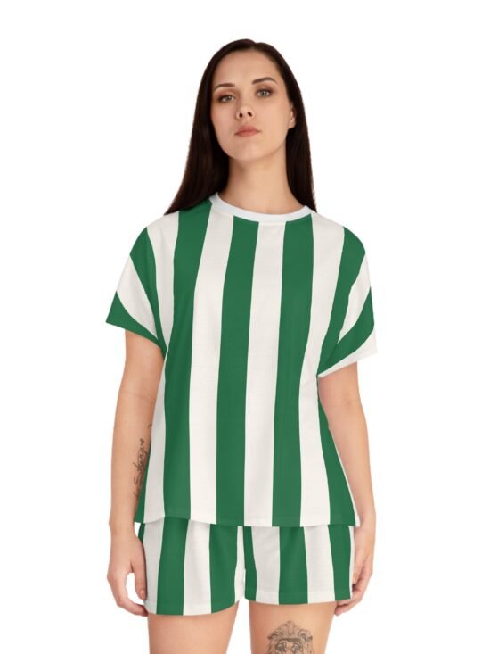 TGIF Sleepover Pajama Set in Green and White Mark Stripe | Pinup Couture Relaxed
