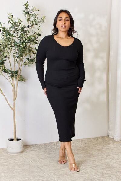 Stefany Ribbed Long Sleeve Slit Dress - Image 3