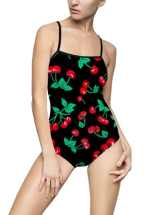 Devon Black Coffee Cherry Girl Strappy One-piece Swimsuit | Pinup Couture Swim