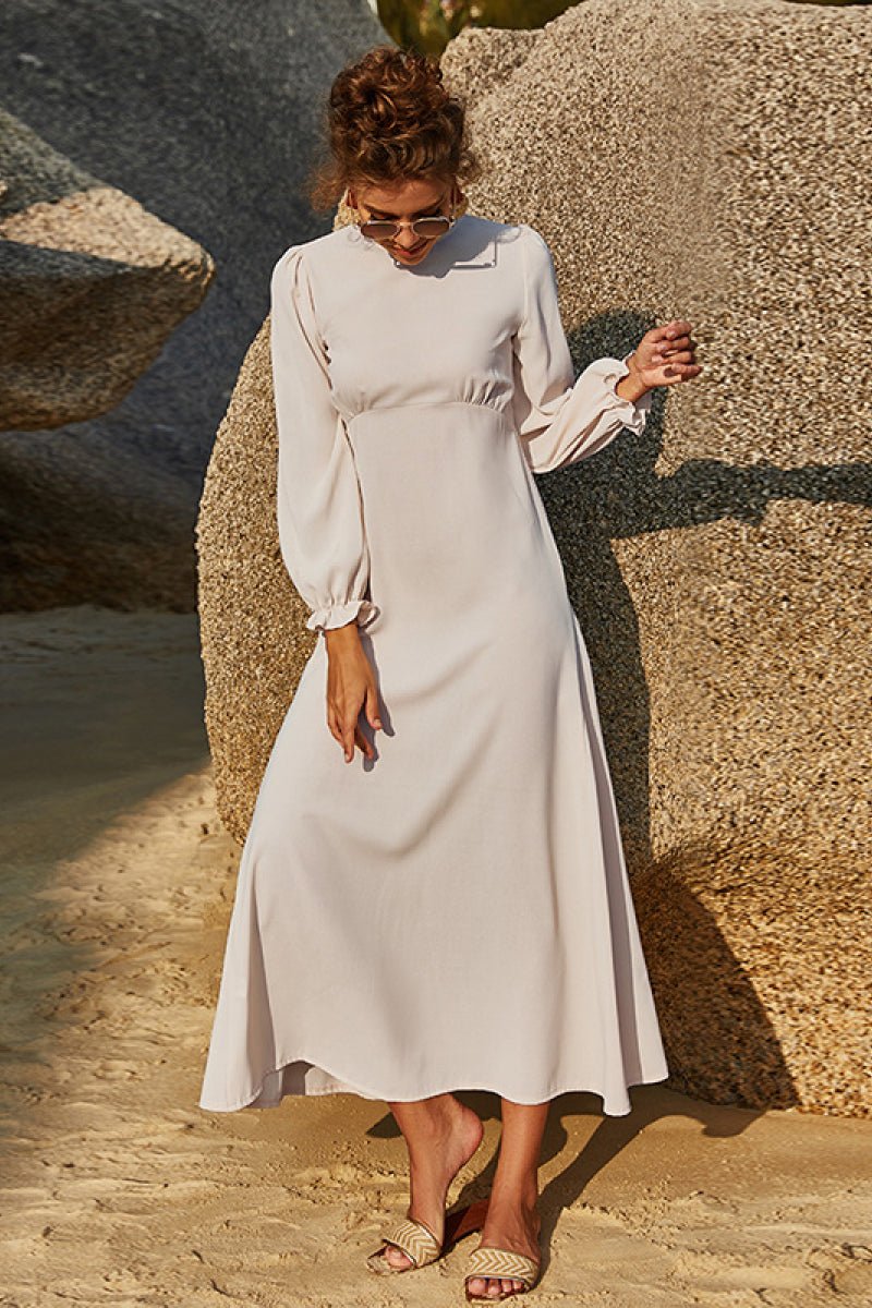 Grace High Neck Elegant Puff Sleeve Maxi Dress in Sage or Ivory - Image 4