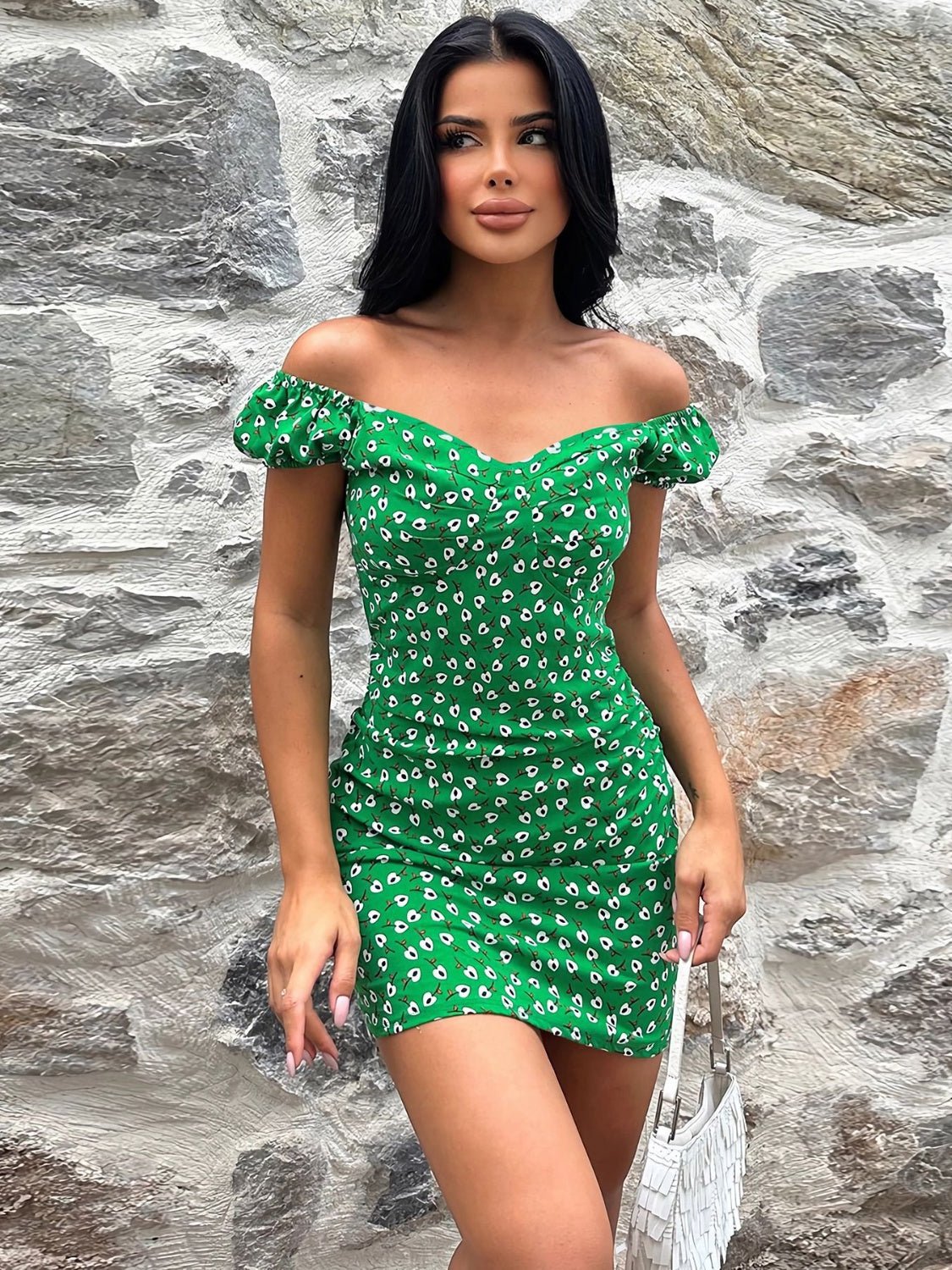 Printed V-Neck Short Sleeve Mini Dress - Image 7