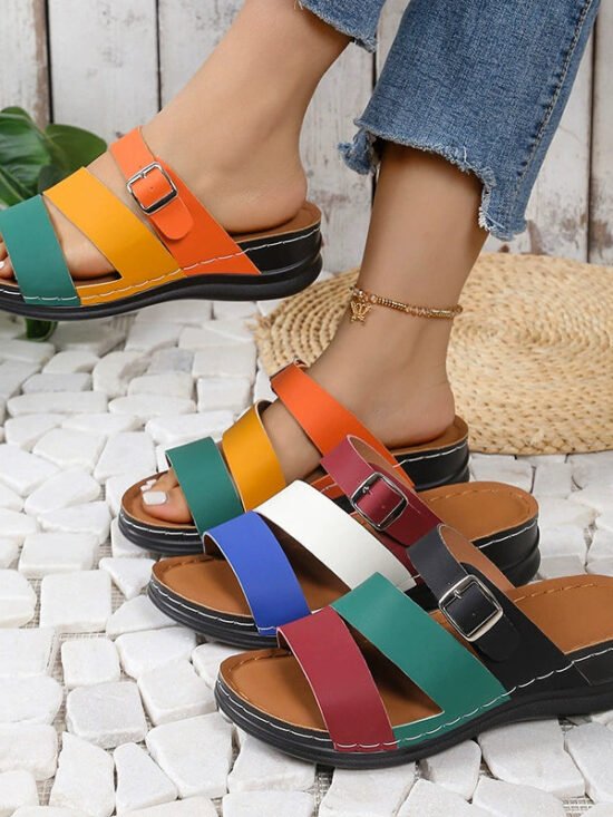Color Block Adjustable Buckle Comfort Sandals 3 Colors | Poundton