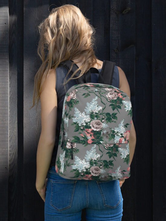 Emma Take on the Day Medium Backpack in Grey Bella Roses | Pinup Couture Relaxed