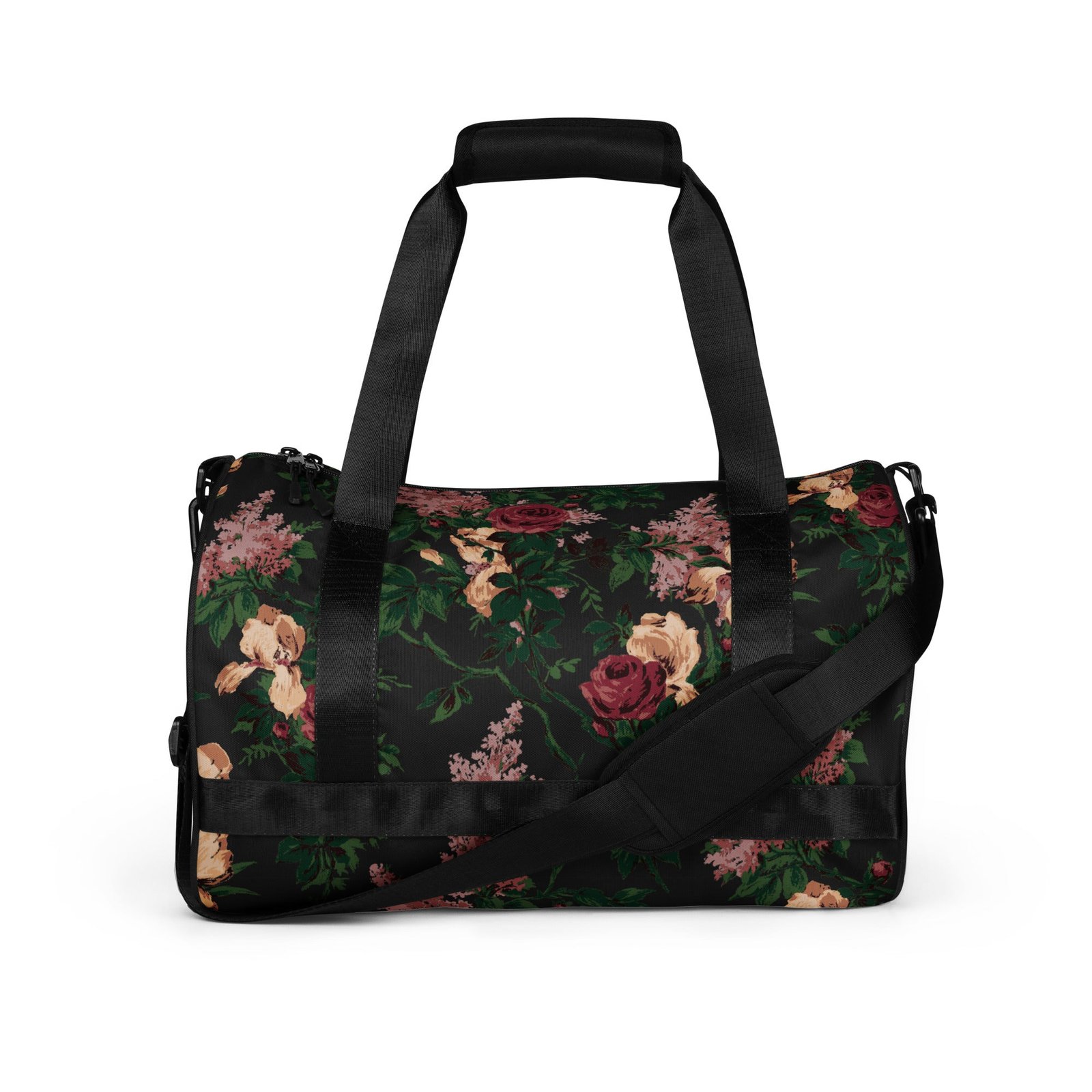 Hillary Overnighter Carry On Workout Duffle Bag in Dark Bella Roses Floral | Pinup Couture Relaxed - Image 4