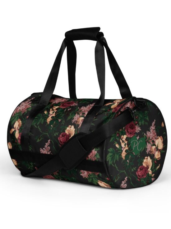 Hillary Overnighter Carry On Workout Duffle Bag in Dark Bella Roses Floral | Pinup Couture Relaxed