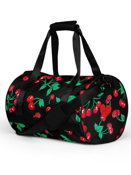 Black Coffee Cherry Girl Gym Duffle Workout Bag | Pinup Couture Relaxed