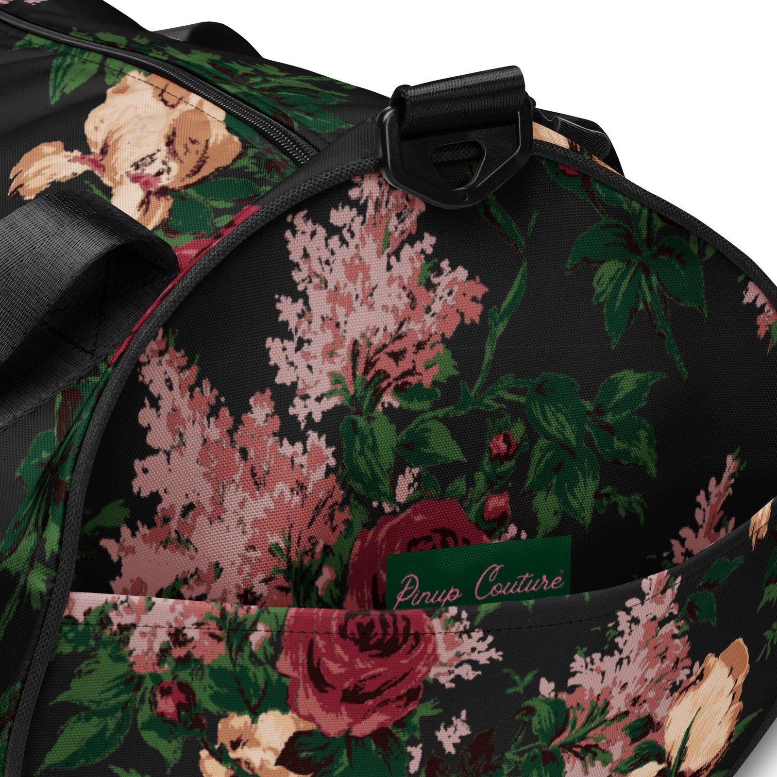 Hillary Overnighter Carry On Workout Duffle Bag in Dark Bella Roses Floral | Pinup Couture Relaxed - Image 3