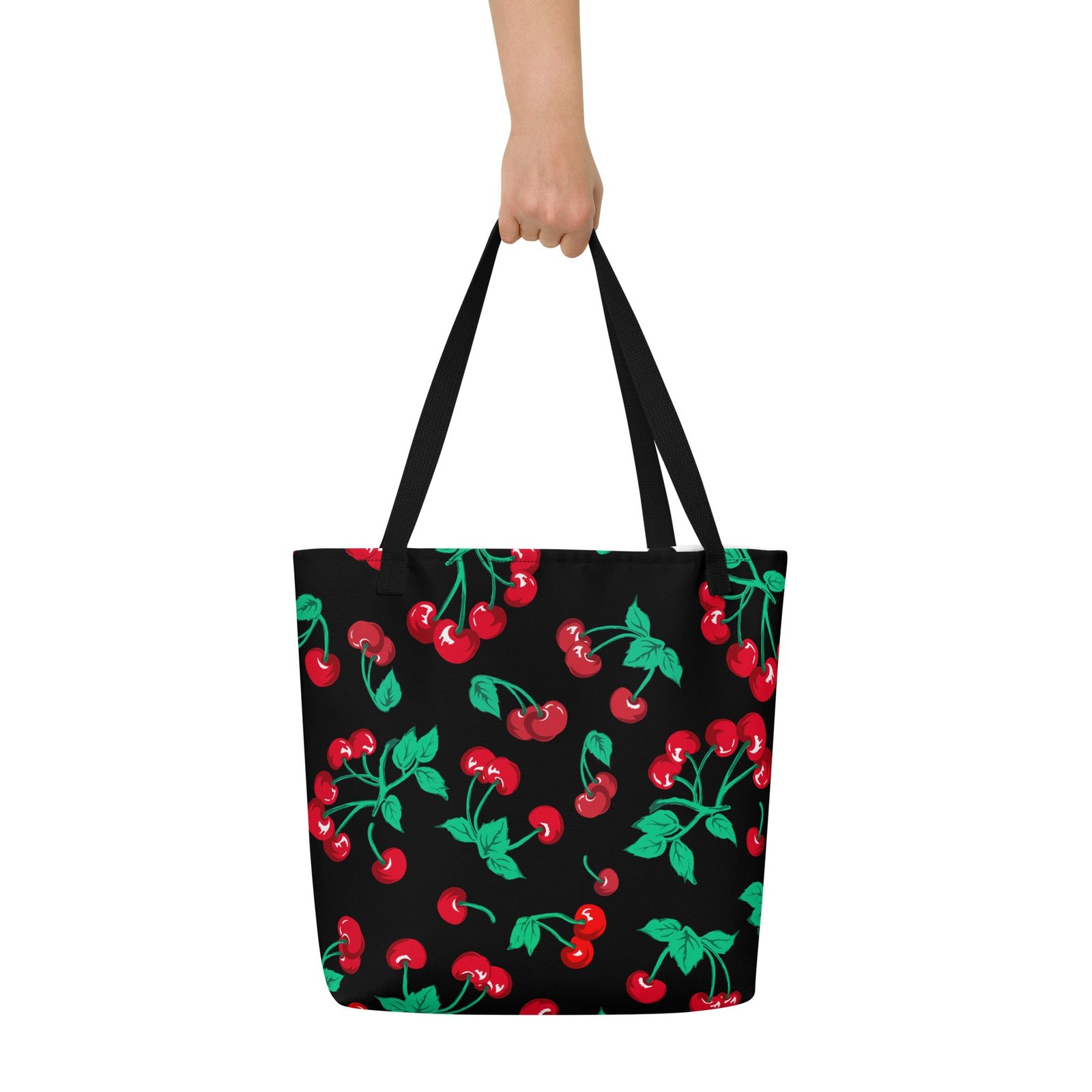Bethany Cherry Girl Black Oversized Tote Bag | Pinup Couture Relaxed - Image 7