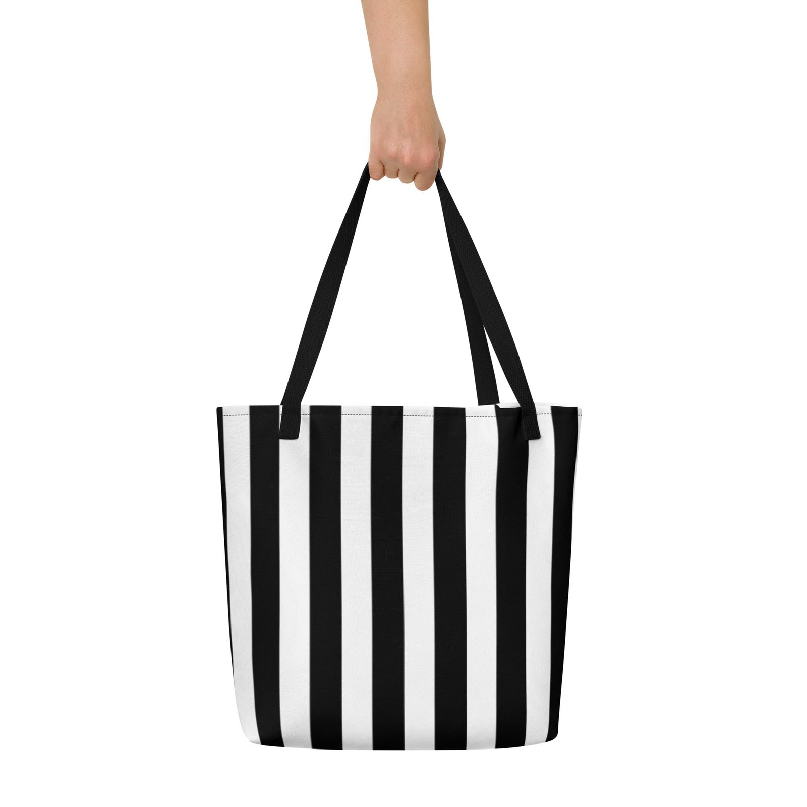 Black & White Mark Stripe Large Tote Bag | Pinup Couture - Image 3