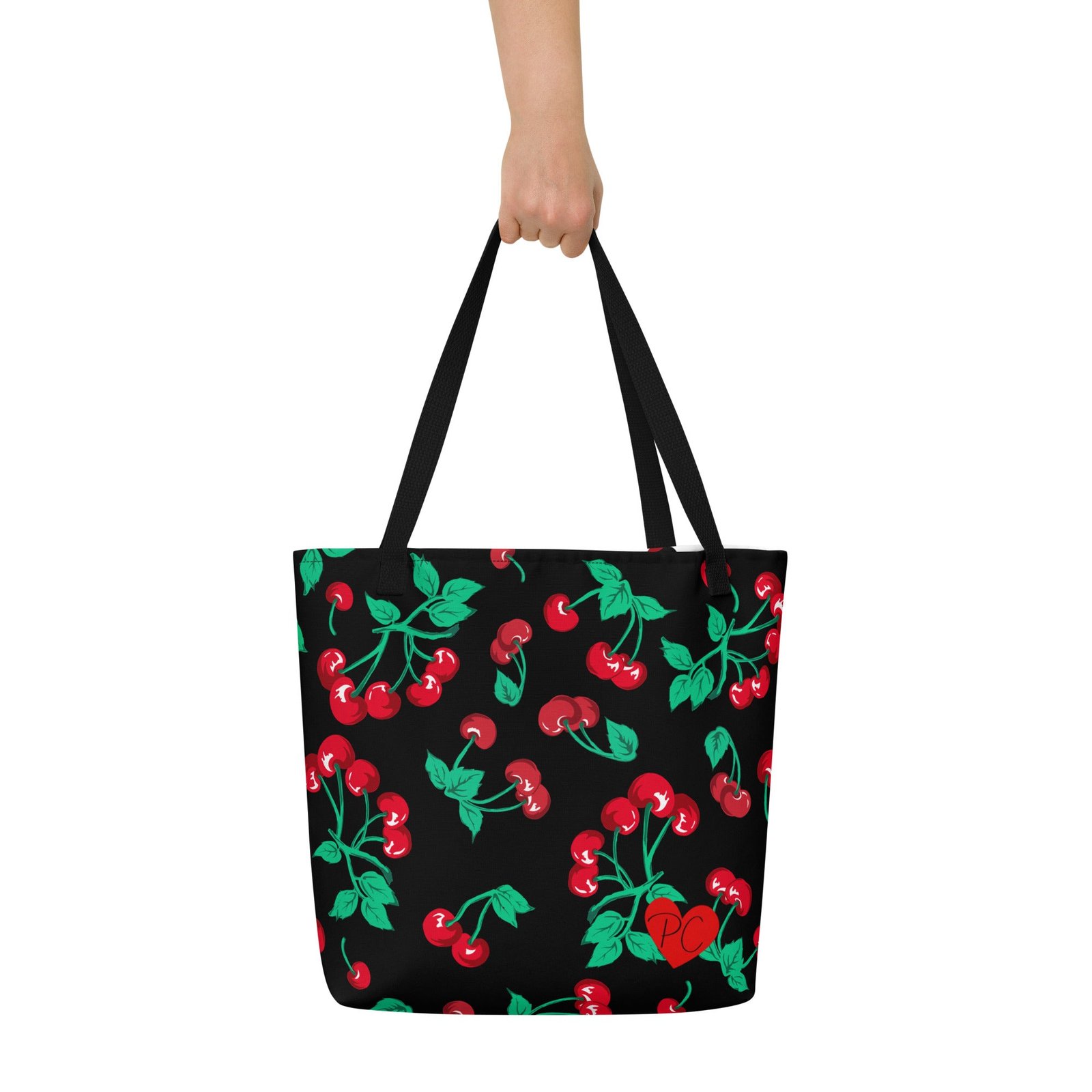 Bethany Cherry Girl Black Oversized Tote Bag | Pinup Couture Relaxed - Image 3