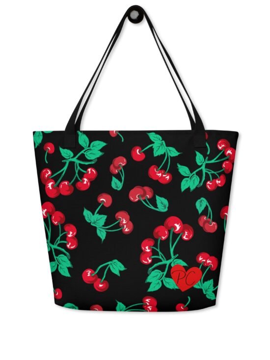 Bethany Cherry Girl Black Oversized Tote Bag | Pinup Couture Relaxed