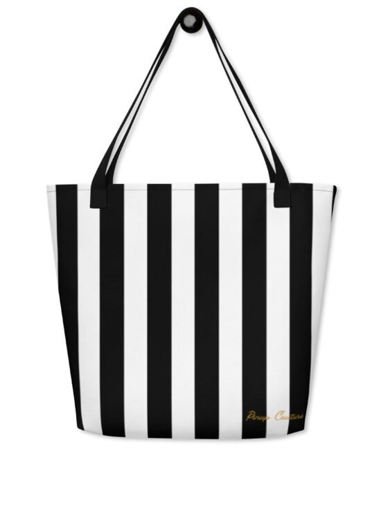 Black & White Mark Stripe Large Tote Bag | Pinup Couture