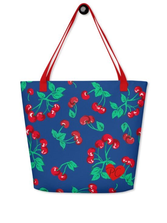 Bethany Cherry Girl Dark Blue Oversized Tote Bag | Pinup Couture Relaxed