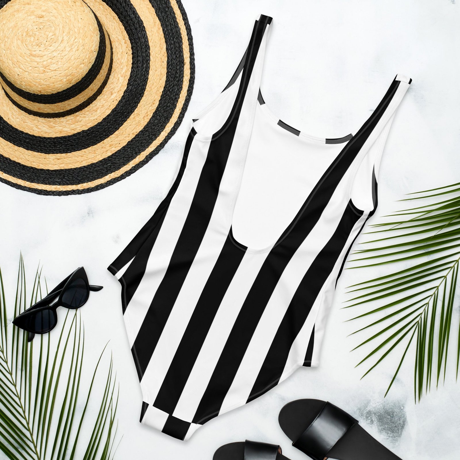 Rory Black & White Mark Stripe One-Piece Scoop Back Swimsuit | Pinup Couture Swim - Image 4