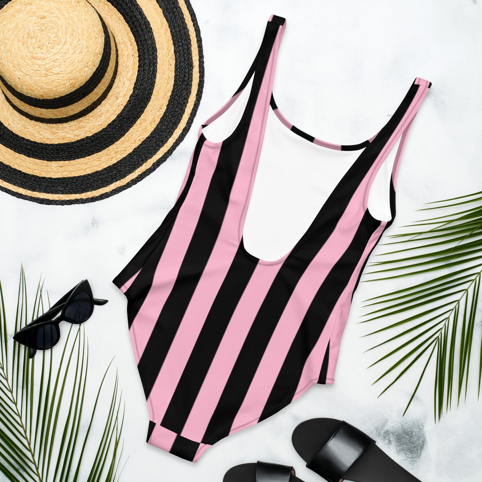 Rory Cotton Candy & Black Mark Stripe One-Piece Swimsuit | Pinup Couture Swim - Image 11