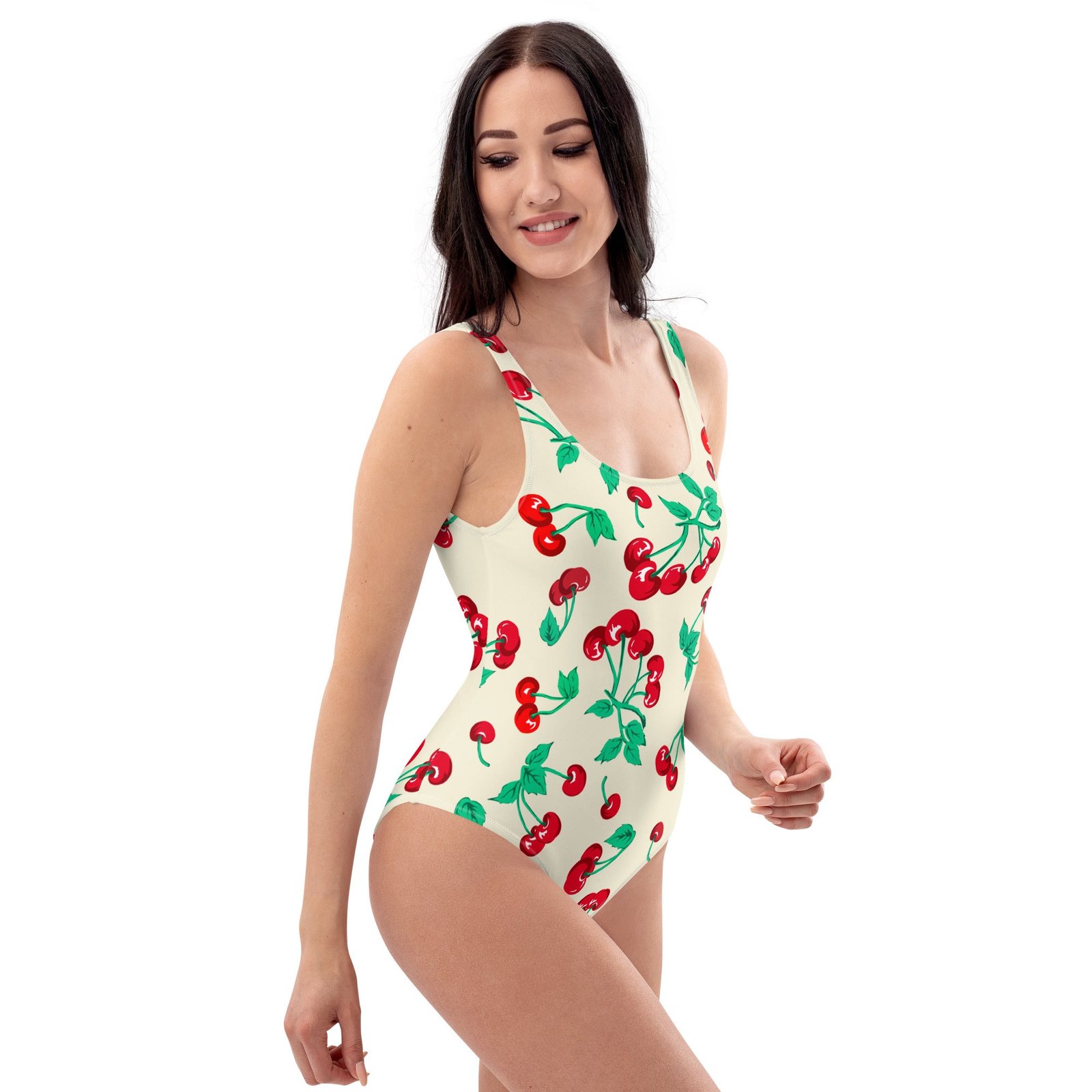 Rory Antique Ivory Cherry Girl One-Piece Swimsuit | Pinup Couture Swim - Image 8
